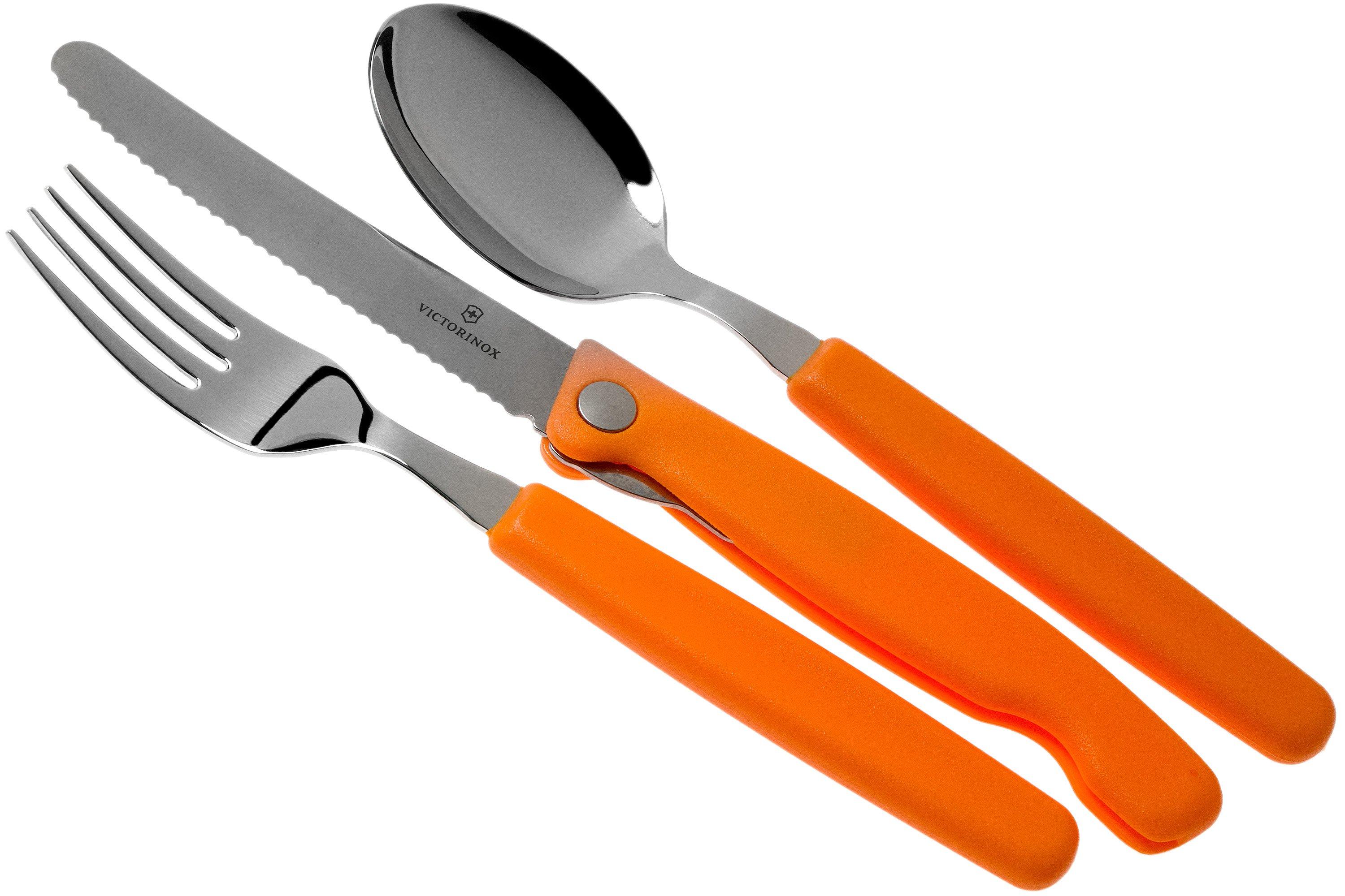 Victorinox Swiss Classic 3-delige bestekset oranje met inklapbaar mes, 6.7192.F9 | Voordelig kopen knivesandtools.nl