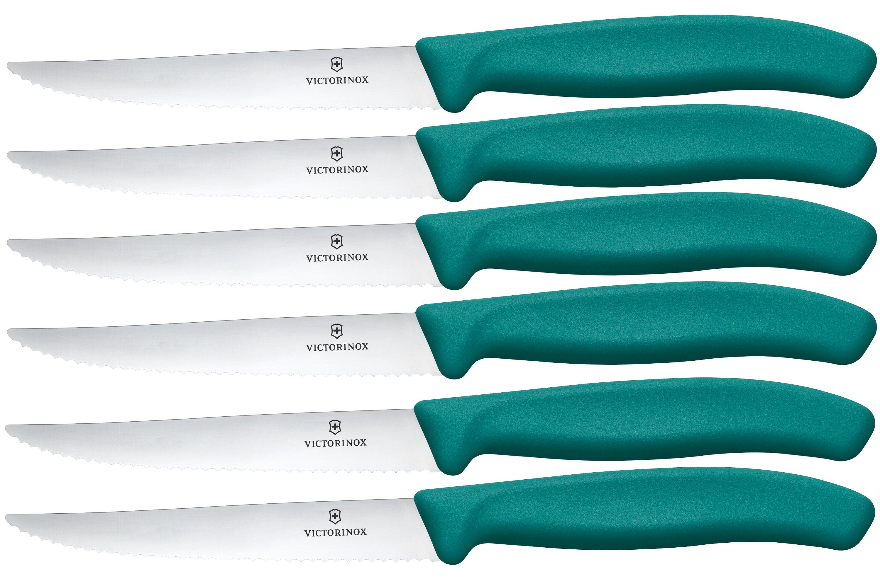 Set De 6 Couteaux à Steak Et Pizza Victorinox - Lames Dentées Inox 11 Cm, Poignées Vertes, Lave-vaisselle - 12