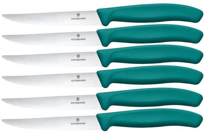 Afbeelding voor Victorinox Swiss Classic Steak & Pizza Knife 6.7234.6C1 Wavy, Green, 6-delige set gekartelde steakmessen