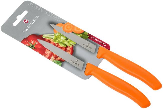 Victorinox SwissClassic dentado/liso cuchillo de verduras naranja 10 cm,  Set de 2 VT6-7796-L9B