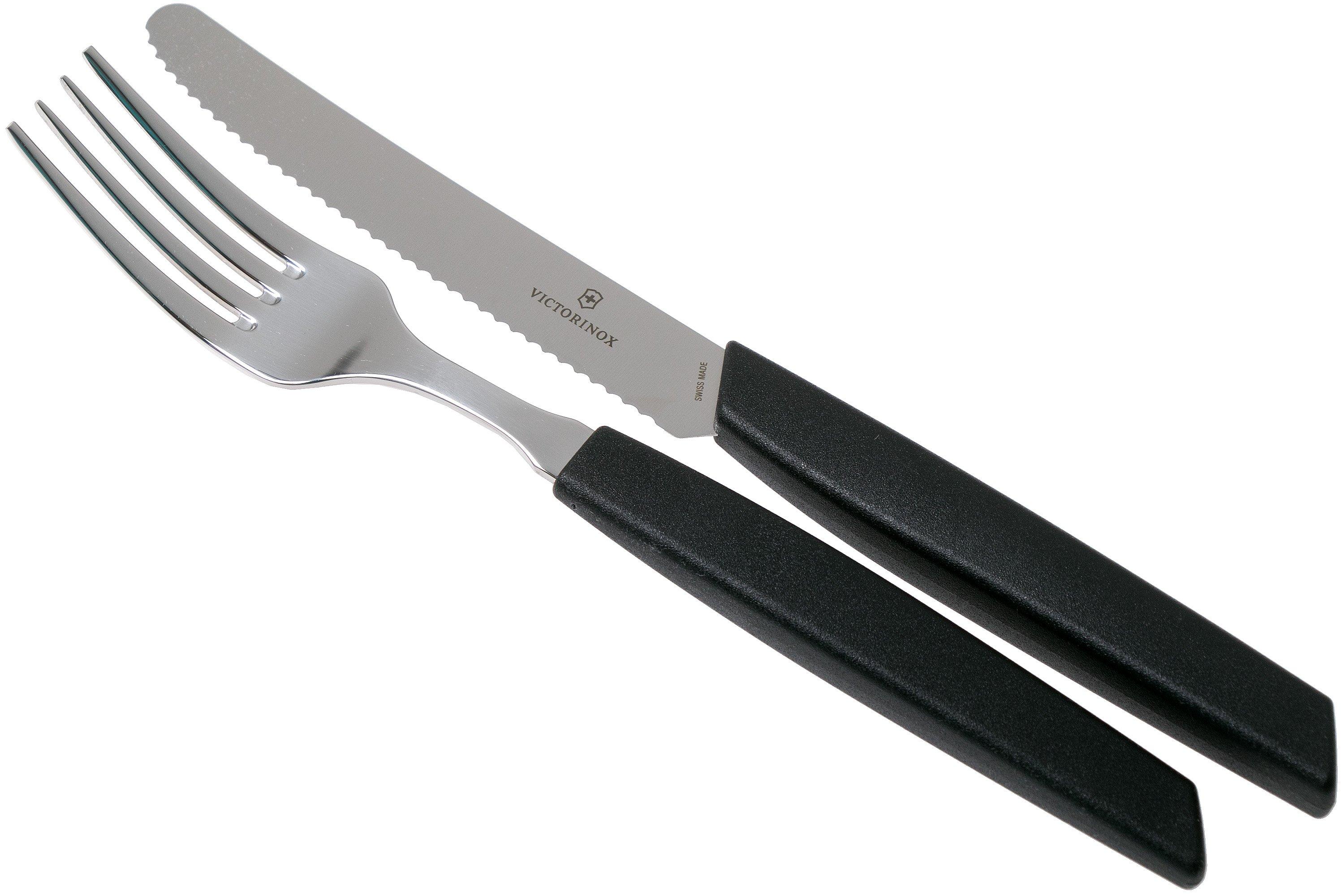 Victorinox Swiss Modern 6.9093.11W.12, 12-pz set di posate con coltello da  pomodoro, nero