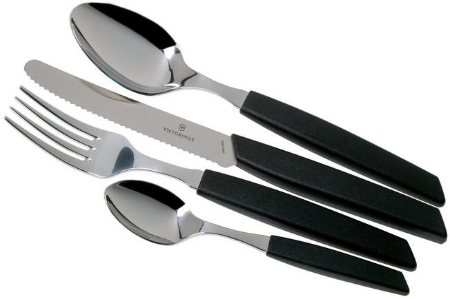 Victorinox Swiss Modern 6.9093.11W.12, 12-pz set di posate con coltello da  pomodoro, nero