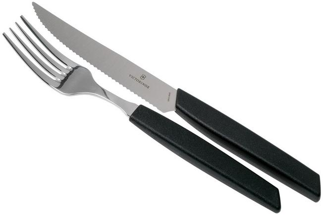 Victorinox Swiss Modern 6.9093.12W.12, 12-pz set di posate con coltello da  bistecca, nero