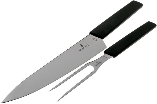 Victorinox Swiss Modern carving knife and meat fork, black