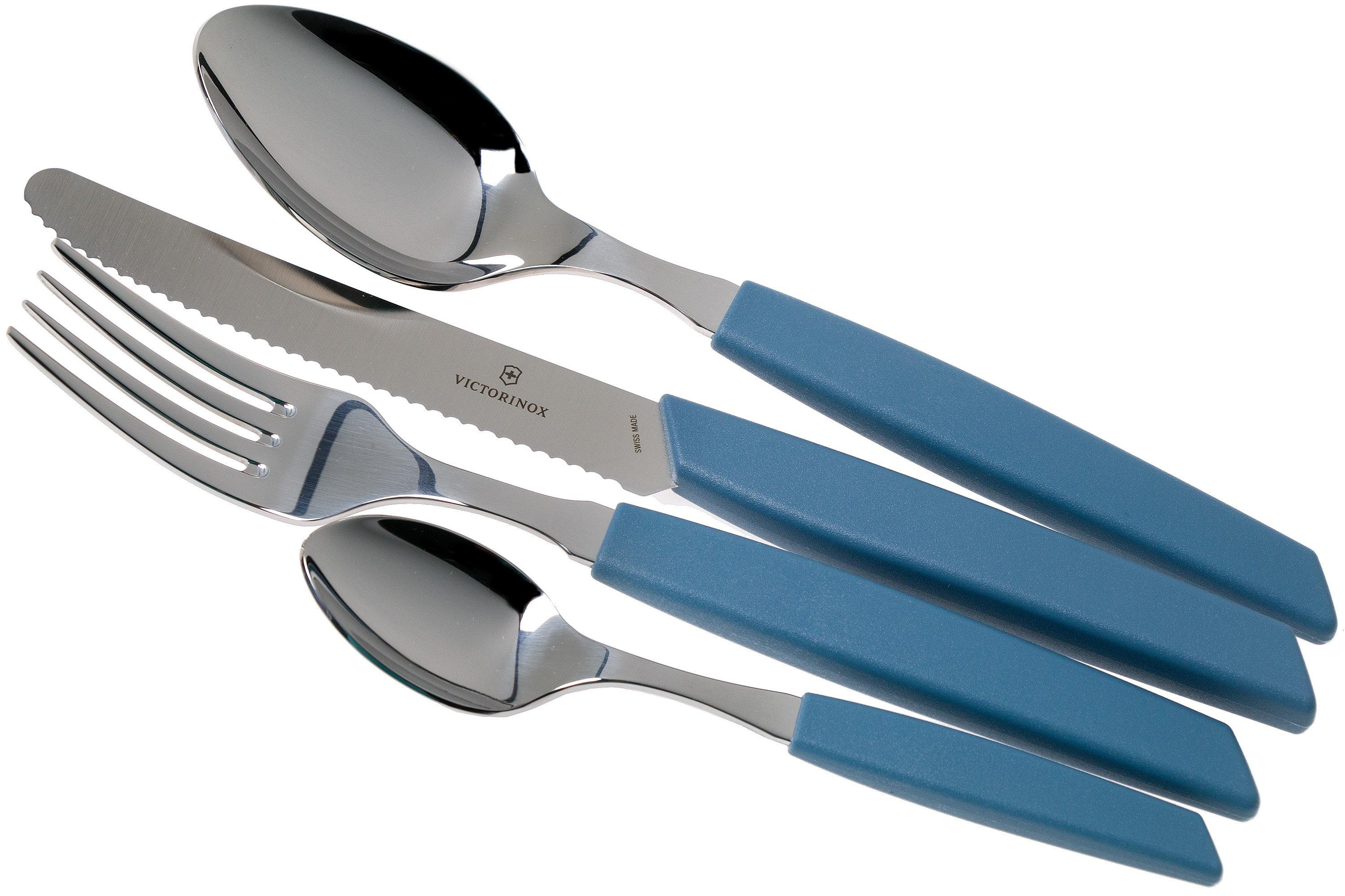 Victorinox Swiss Modern 6.9096.11W2.24, 24-pz set di posate con coltello da  pomodoro, blu