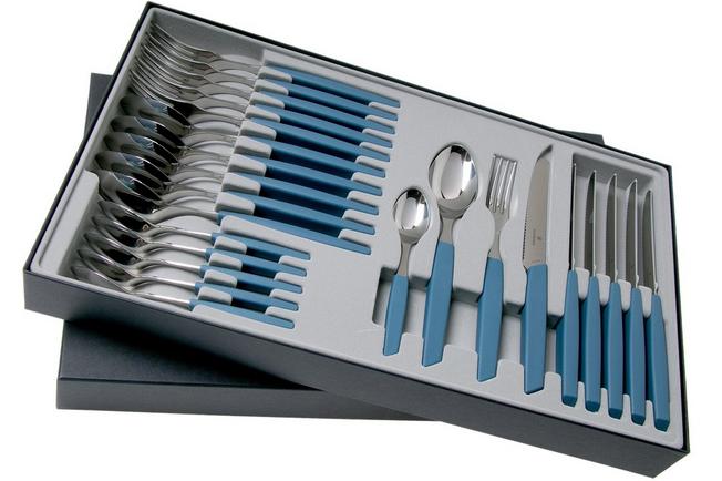 Victorinox Swiss Modern 6.9096.11W2.24, 24-pz set di posate con coltello da  pomodoro, blu