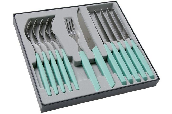 Victorinox Swiss Modern 6.9096.11W41.12, 12-pz set di posate con coltello  da pomodoro, verde