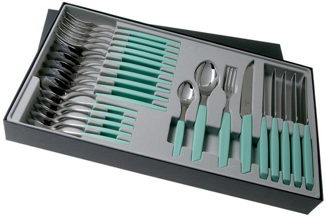 Victorinox Swiss Modern 6.9096.11W41.24, 24-pz set di posate con coltello  da pomodoro, verde