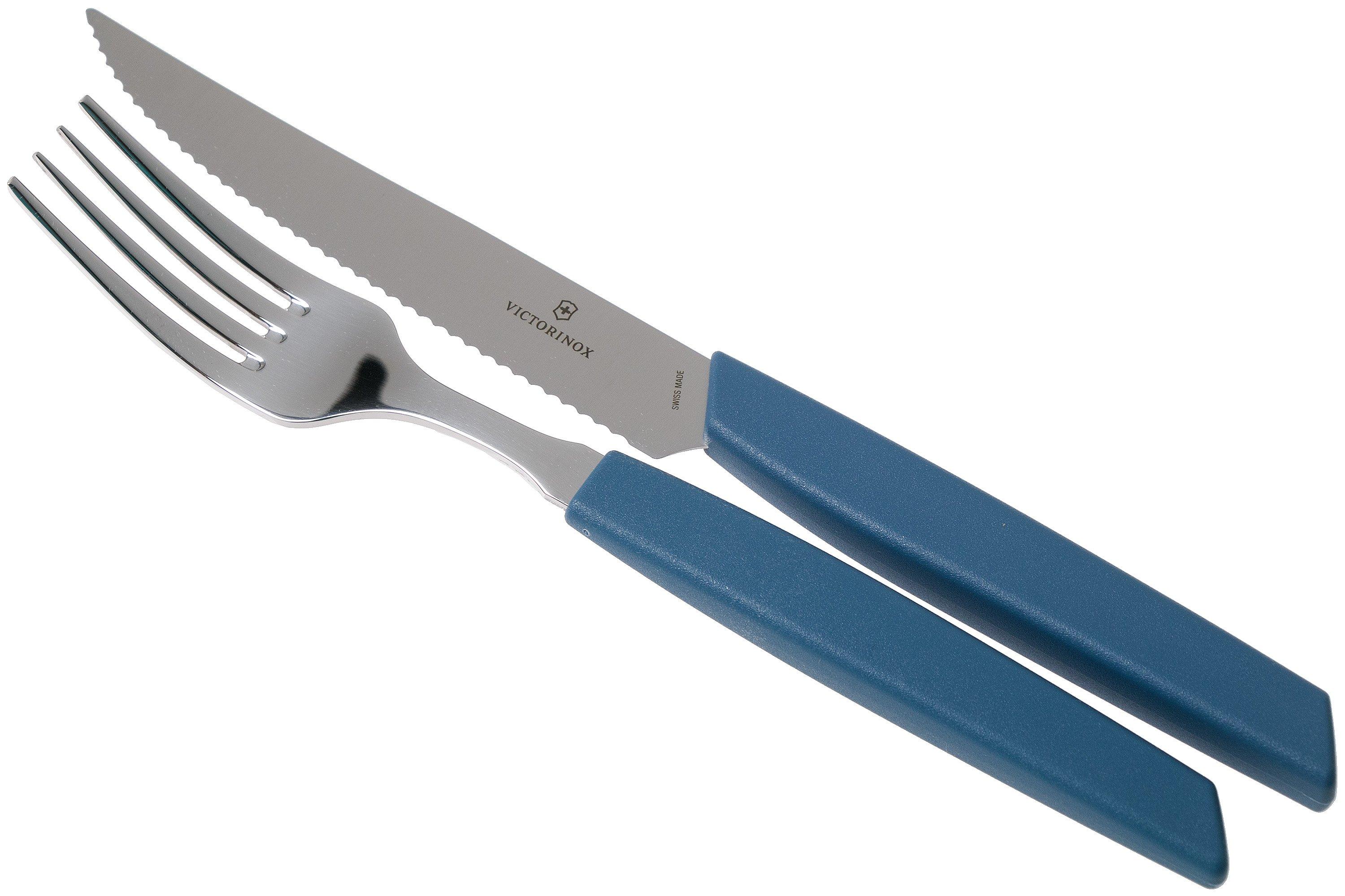 Victorinox Swiss Modern 6.9096.12W2.12, 12-pz set di posate con coltello da  bistecca, blu