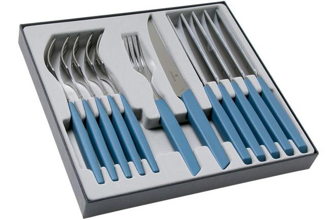 wonder boezem klep Victorinox Swiss Modern 6.9096.12W2.12, 12-delige bestekset met steakmes,  blauw | Voordelig kopen bij knivesandtools.nl