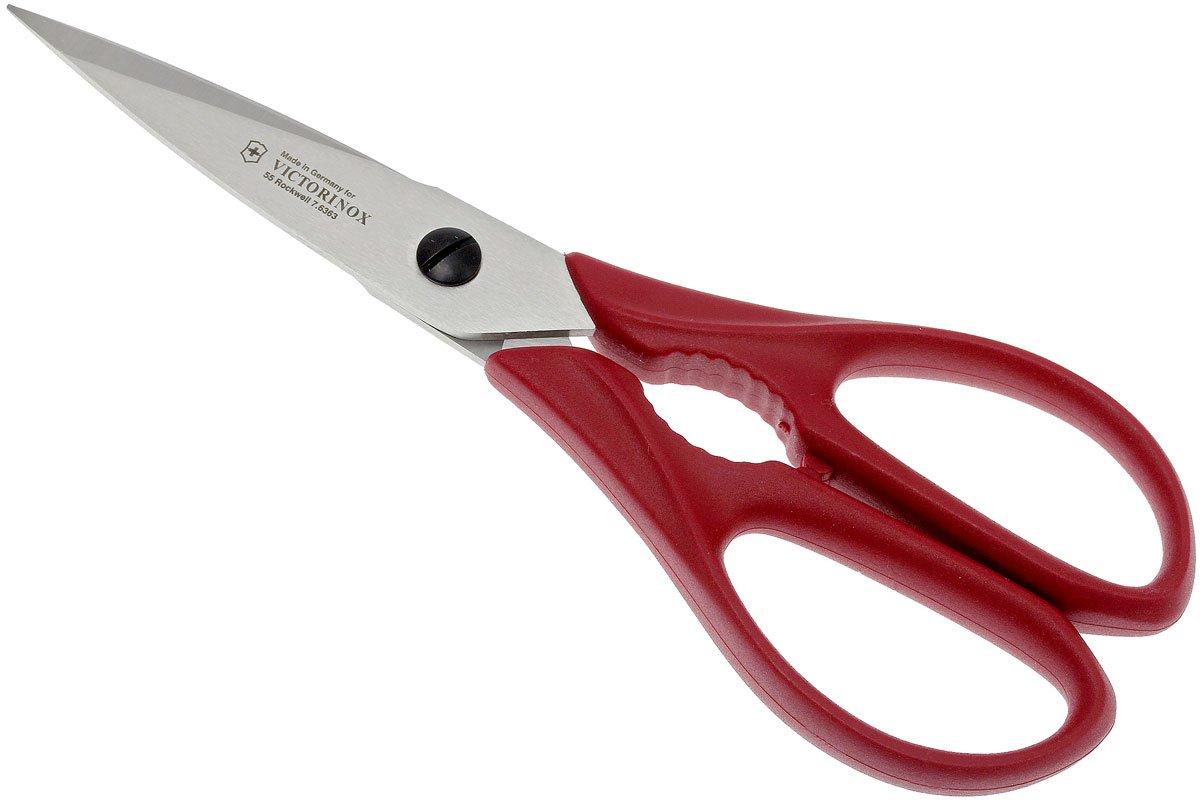 Universal Stainless Steel Scissors, 7 3/4 Length, 3 Cut, Bent Handle, Red, 3/Pack