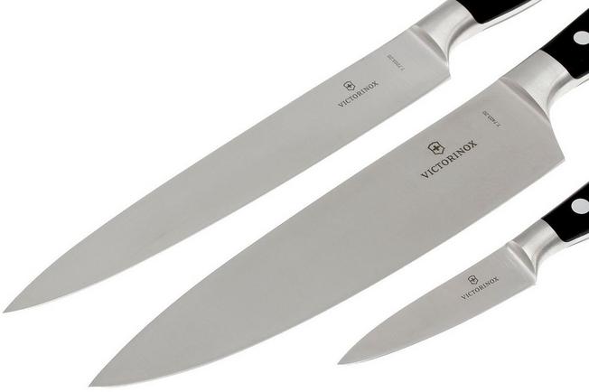 Victorinox Set De Chef Grand Maître 3 Pièces - Couteaux Forgés Suisses, Lames Extra Tranchantes, Manche Noir Robuste, Lavable Au Lave-vaisselle