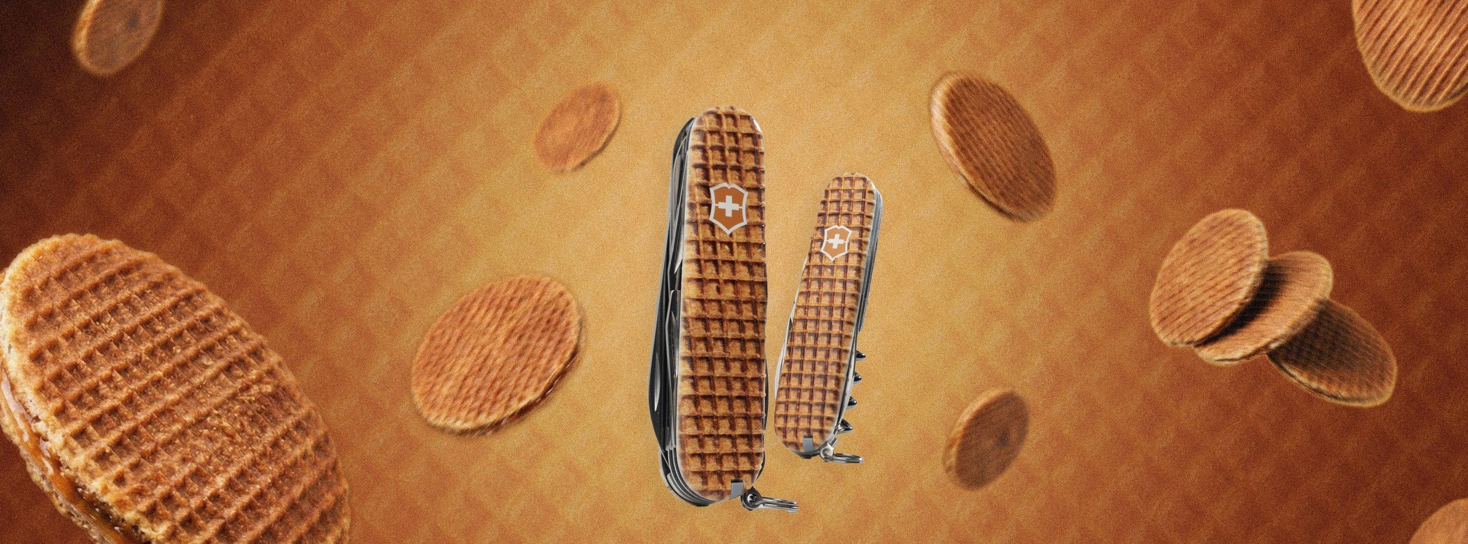 Victorinox Huntsman Spartan Stroopwafel sur un fond de stroopwafel