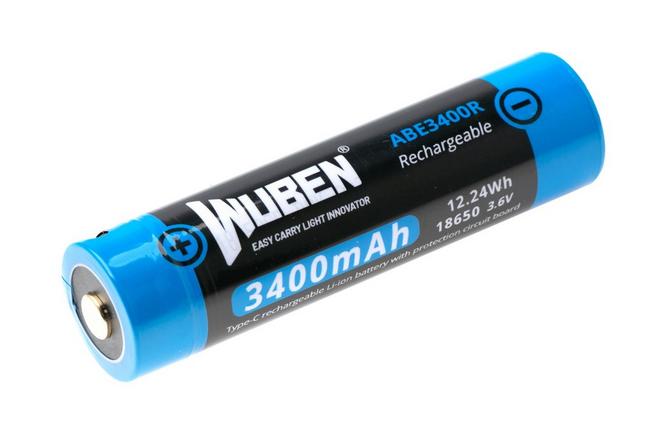 Afbeelding voor Wuben ABE3400R 18650 oplaadbare Li-ion-accu met USB-C, 3400 mAh