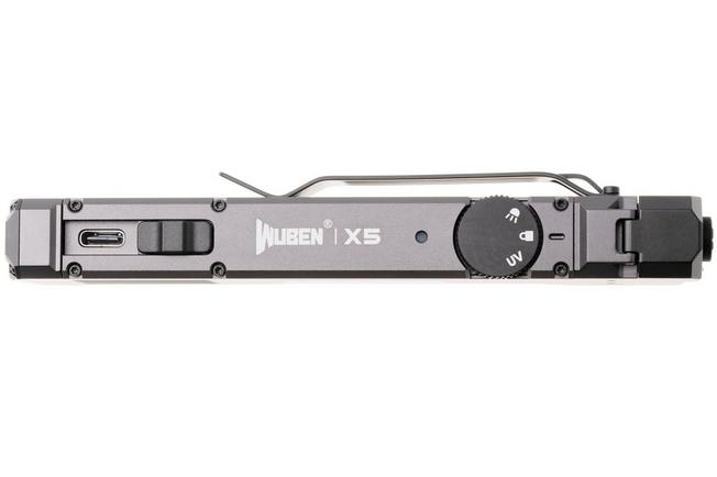 Afbeelding voor Wuben X5 1R Grey, oplaadbare 3-in-1 tactische EDC-zaklamp met 365nm-UV-licht en groene laser, 1300 lumen