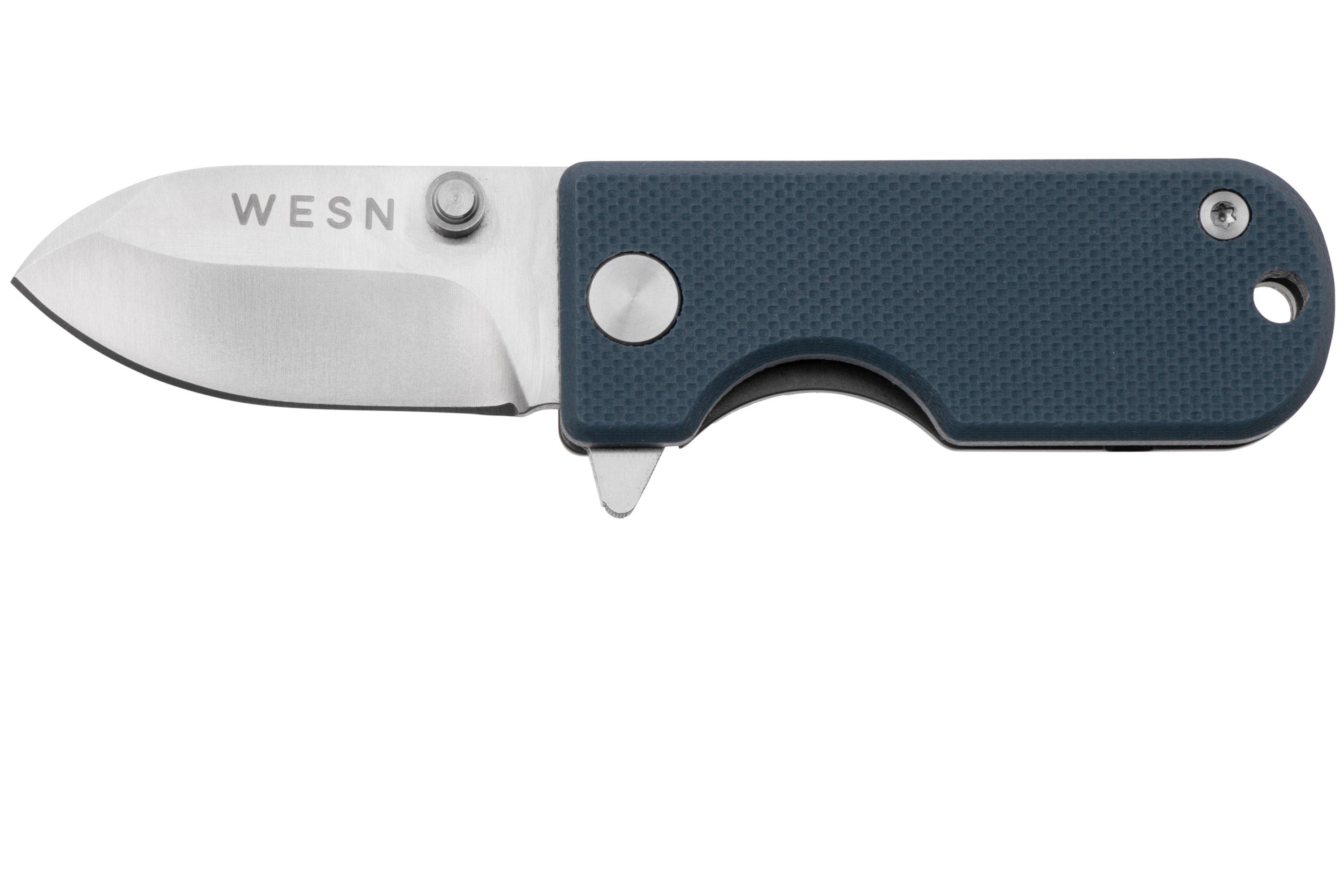WESN Microblade SN014, D2, Blue G10, Titanium, pocket knife
