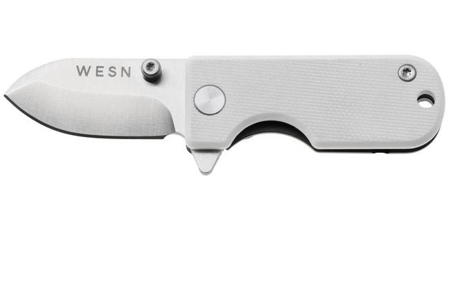 Bild für WESN Microblade SN01-53 Satin D2, White G10, Gray Titanium, Taschenmesser