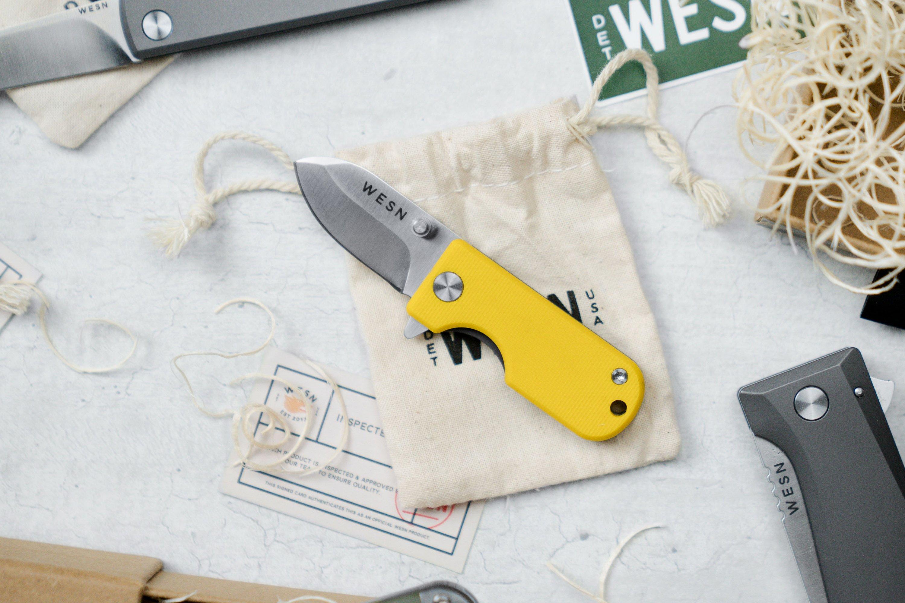 WESN Microblade SN016, D2, Mustard G10, Titanium, pocket knife