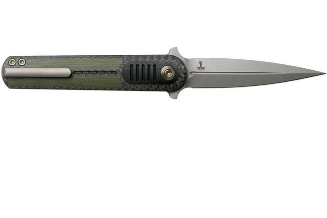 Imagen para WE Knife Angst 2002A Carbon fibre, Green G10 navaja, Justin Lundquist design