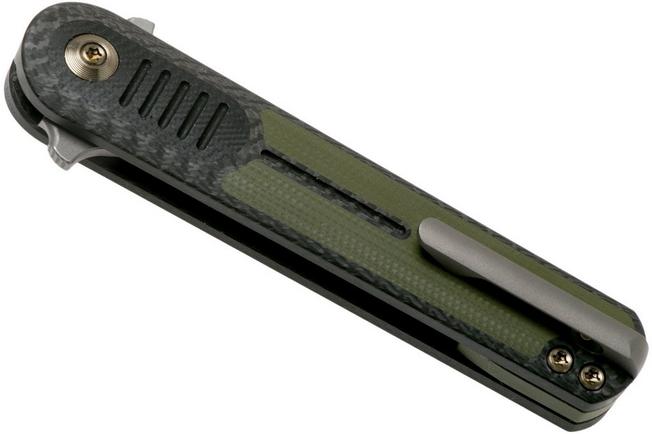 Imagen para WE Knife Angst 2002A Carbon fibre, Green G10 navaja, Justin Lundquist design