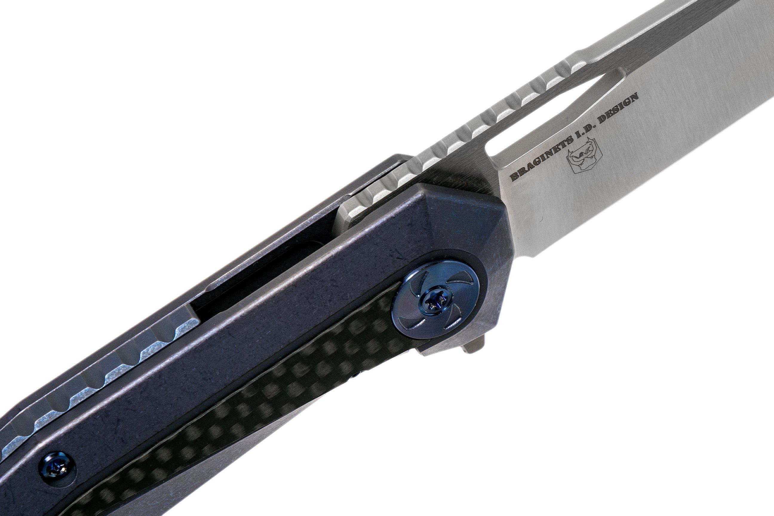 WE Knife Caliber 808A pocket knife, blue Ti, CF Inlay, satin blade