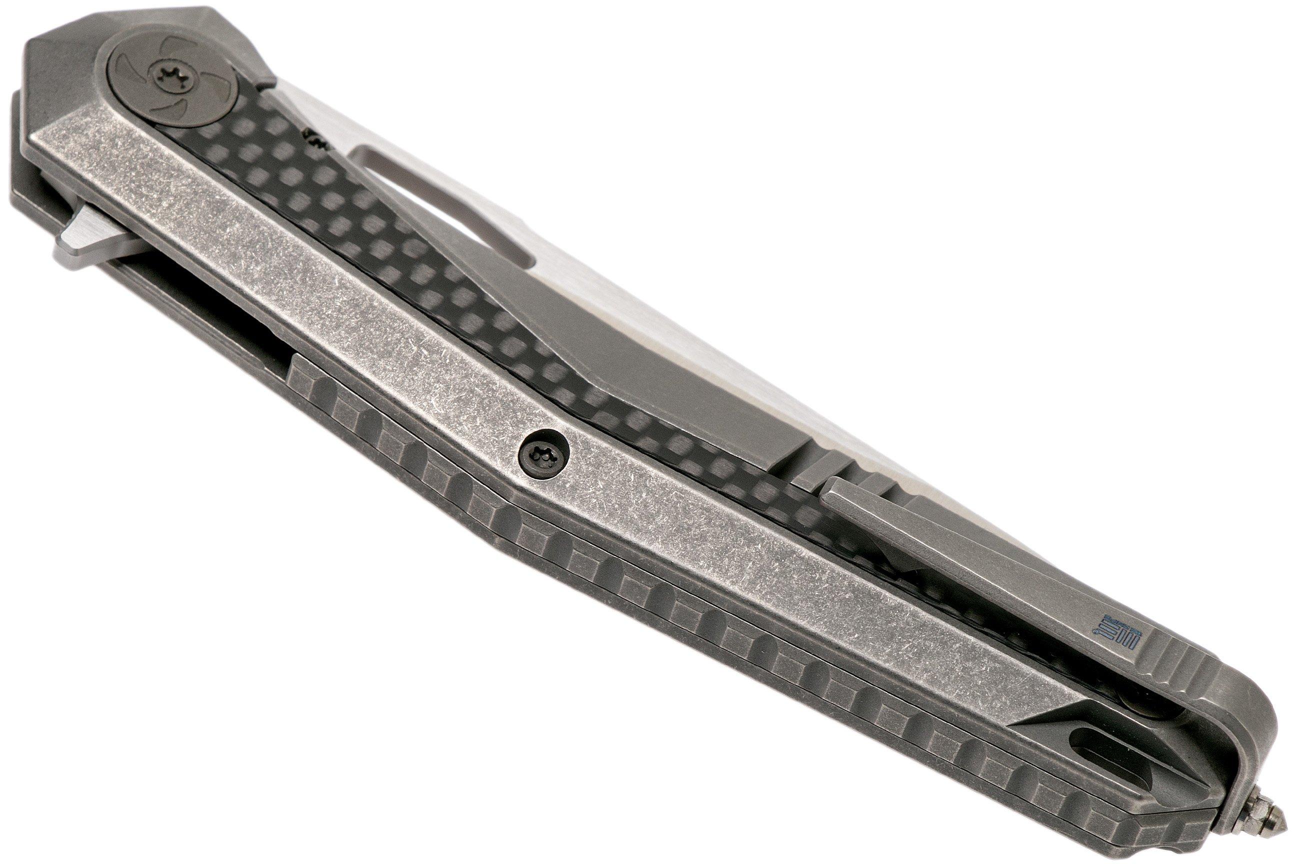 WE Knife Caliber 808B pocket knife, grey Ti, CF inlay, satin blade