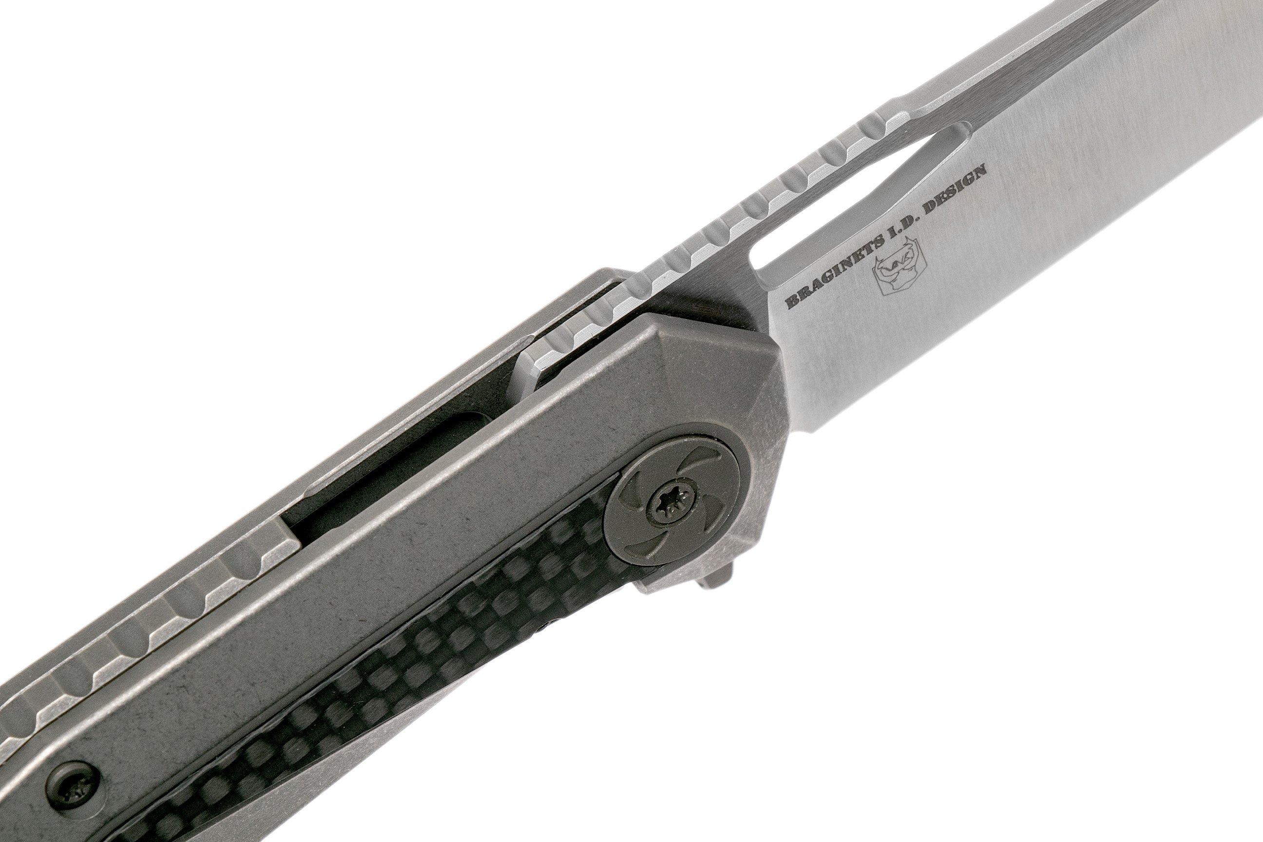 WE Knife Caliber 808B pocket knife, grey Ti, CF inlay, satin blade