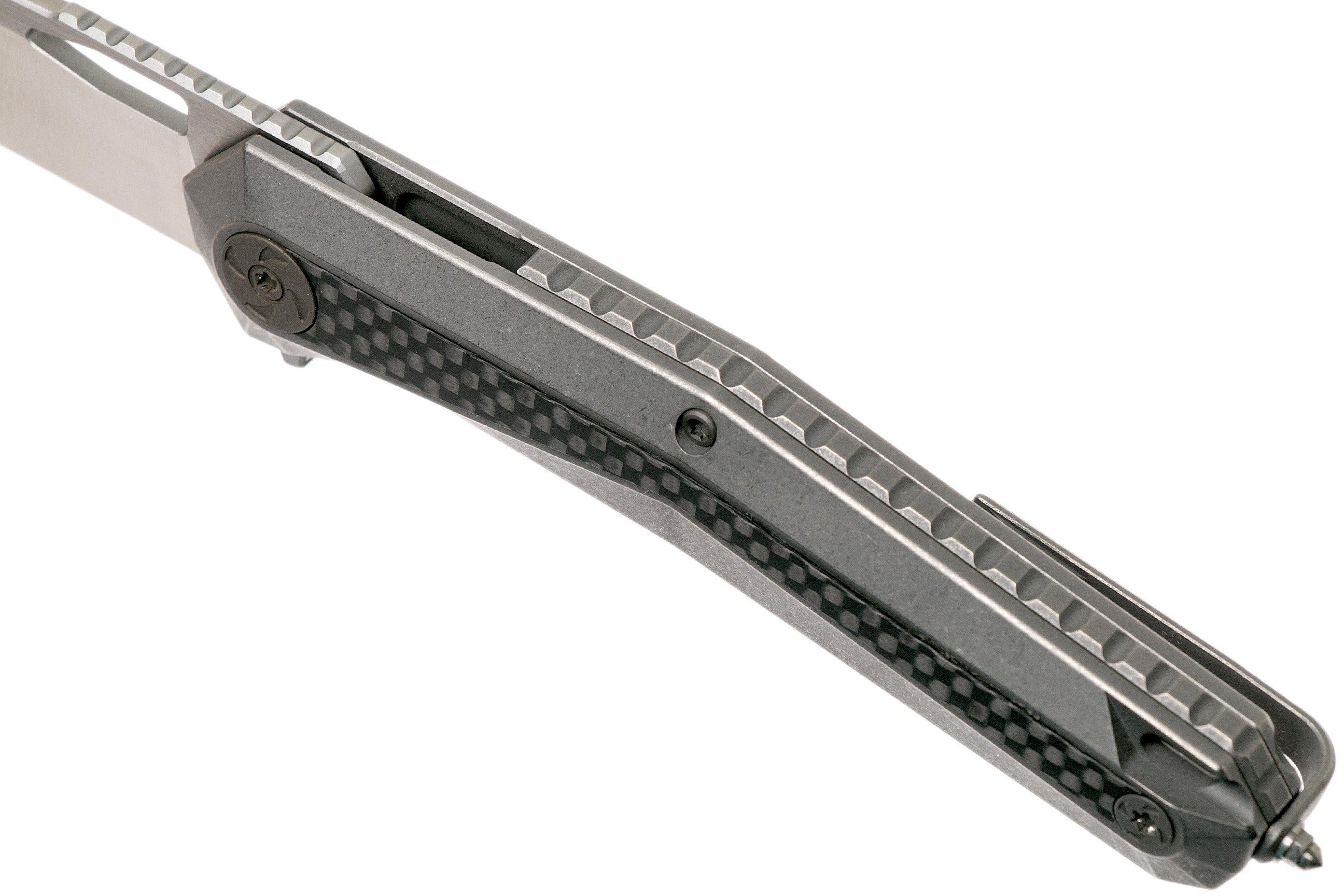 WE Knife Caliber 808B pocket knife, grey Ti, CF inlay, satin blade