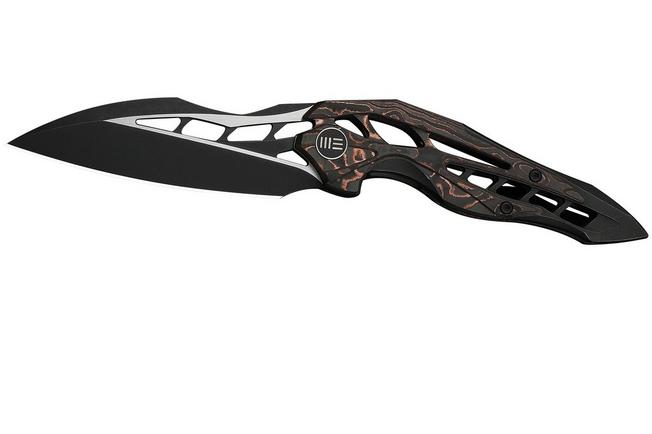 Afbeelding voor WE Knife Arrakis 906CF-E Black Stonewashed Vanax, Integral Black Titanium. Copper Foil Carbon Fiber Inlay, Limited Edition zakmes, Elijah Isham design