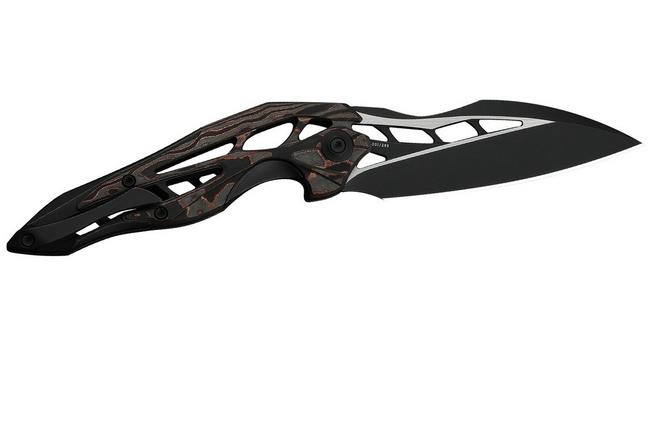 Afbeelding voor WE Knife Arrakis 906CF-E Black Stonewashed Vanax, Integral Black Titanium. Copper Foil Carbon Fiber Inlay, Limited Edition zakmes, Elijah Isham design