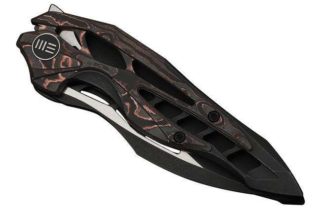 Afbeelding voor WE Knife Arrakis 906CF-E Black Stonewashed Vanax, Integral Black Titanium. Copper Foil Carbon Fiber Inlay, Limited Edition zakmes, Elijah Isham design