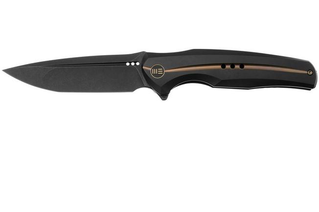 WE Knife 601X, WE01J-1 Black Titanium Golden Groove, Blackwashed 