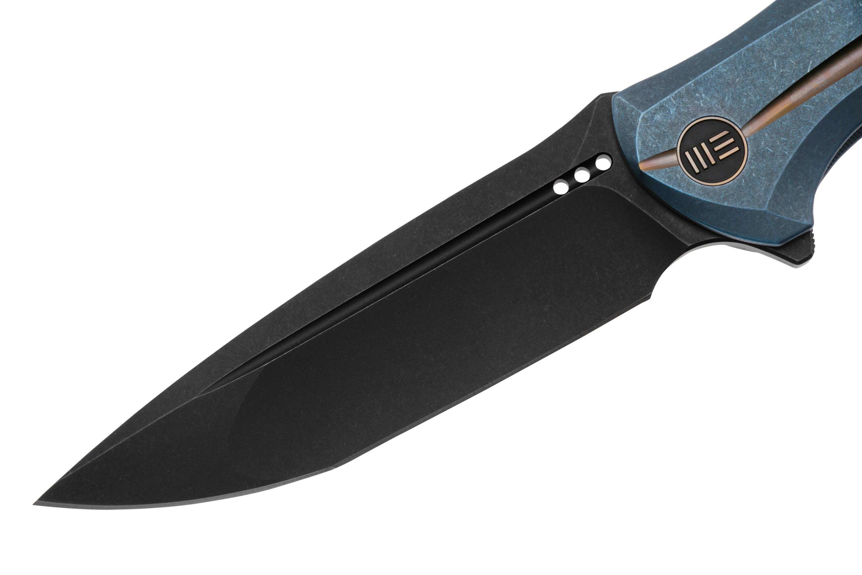 WE Knife 601X, WE01J-3 Blue Titanium Golden Groove, Blackwashed CPM ...