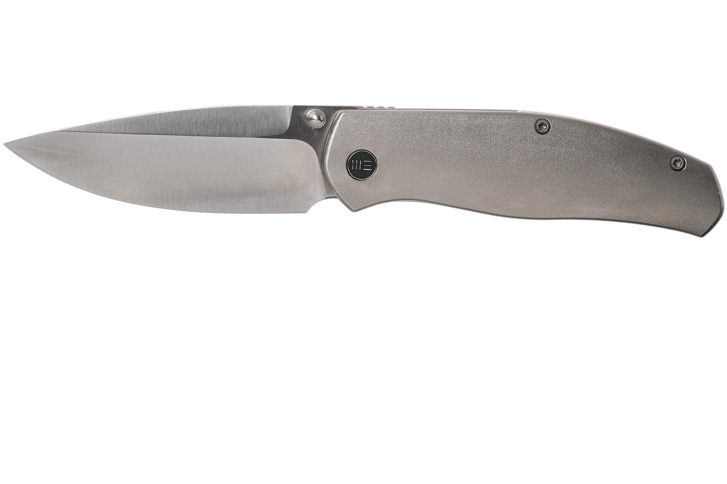 We Knife Company Ray Laconico Esprit Folding Knife 3.25 CPM-20CV Satin  Drop Point Blade, Orange Peel Titanium Handles - KnifeCenter - WE20025B-A