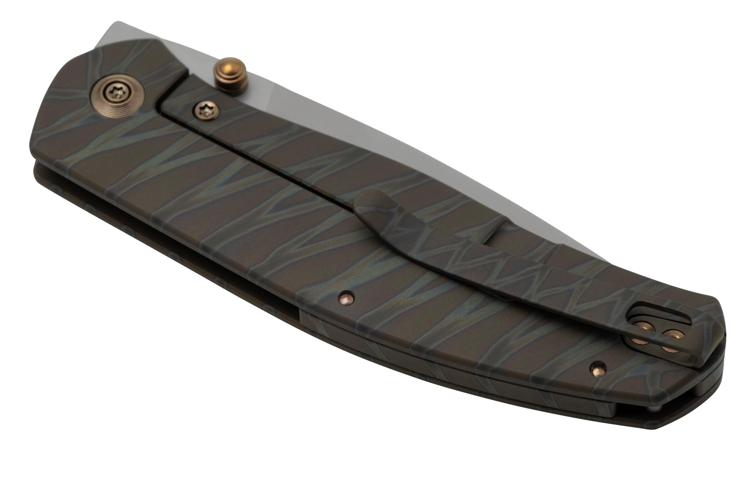 WE Knife Esprit Design bei Titanium | 20025B-B Flamed Tiger Blasted, Ray Pattern Laconico Günstiger shoppen Taschenmesser, Bead Stripe