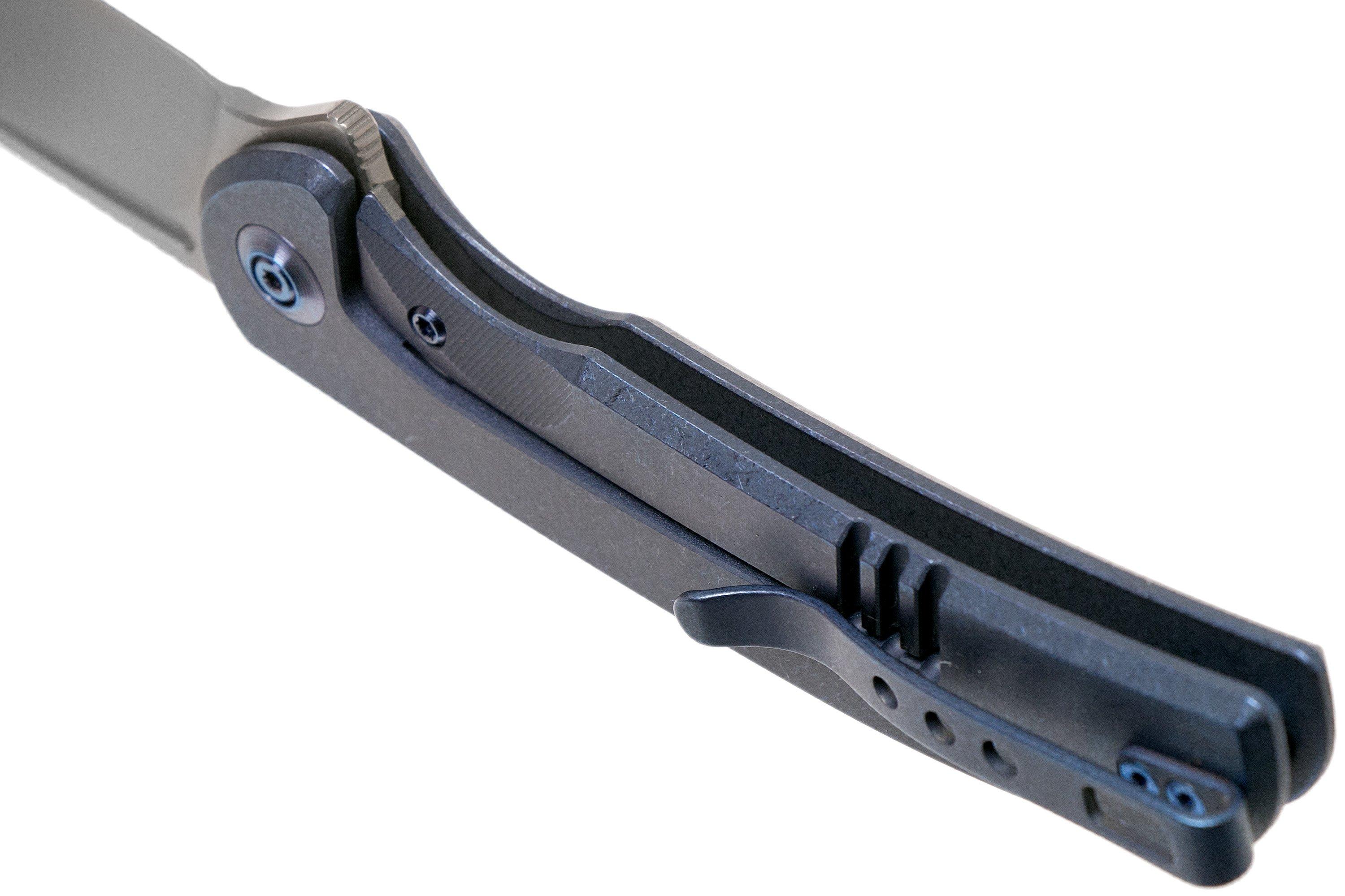 WE Knife Beacon WE20061B2 Bead Blasted, Blue Titanium zakmes