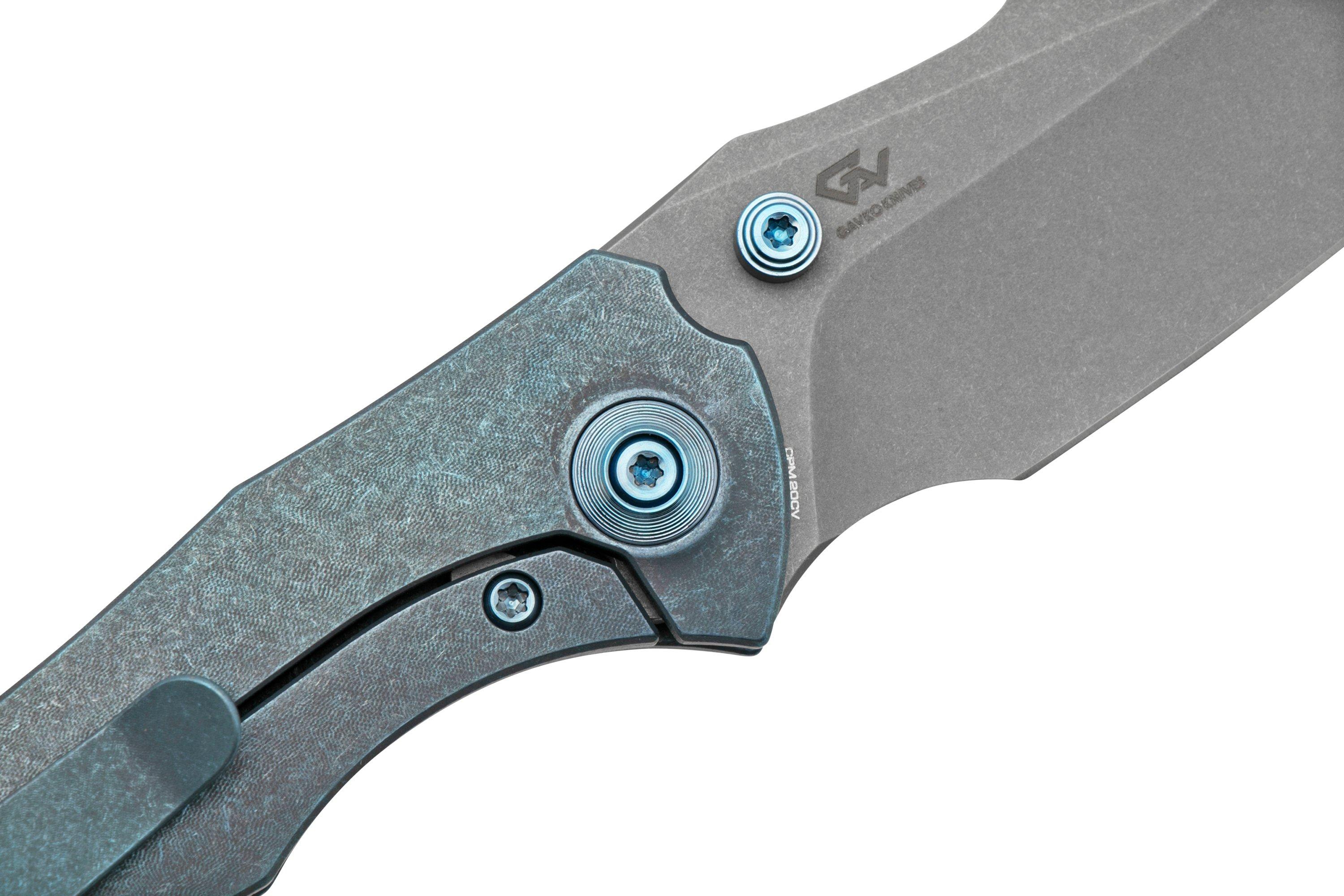 WE Knife High-Fin, WE22005-3, Blue Titanium, Grey CPM-20CV pocket knife