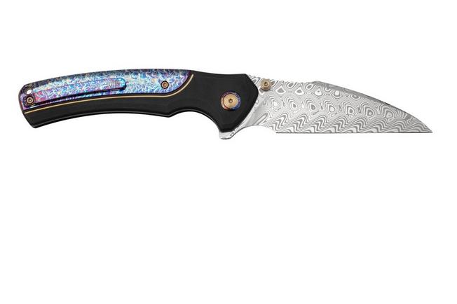 Couteau de poche LionSteel ROK damas titanium bleu