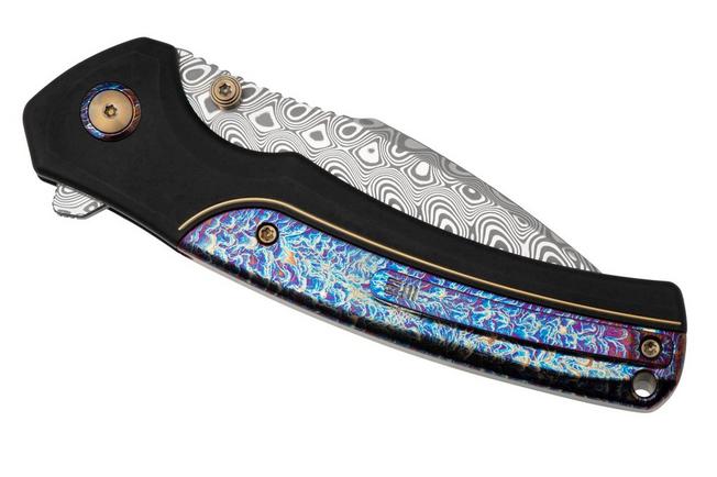 Couteau de poche LionSteel ROK damas titanium bleu