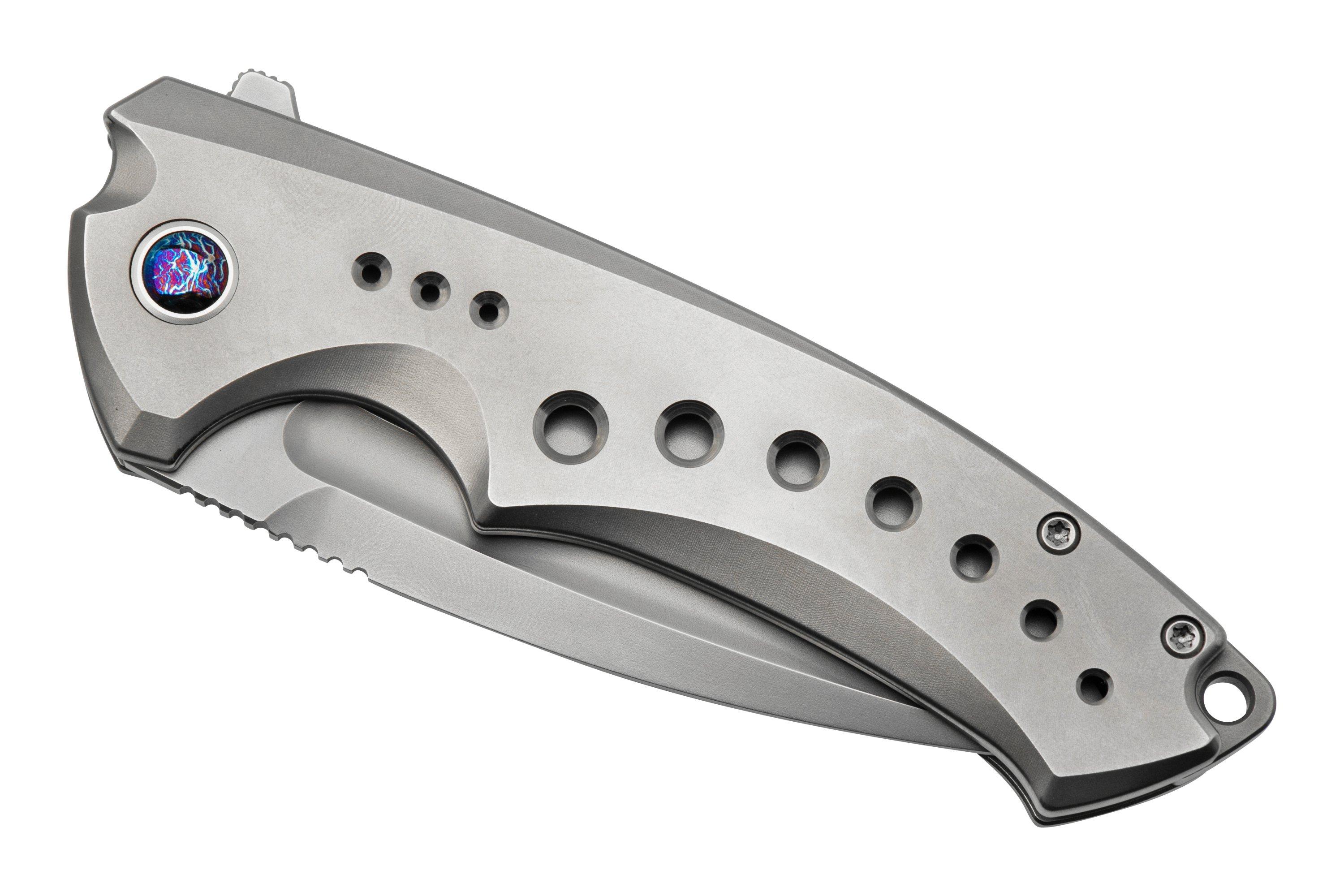 WE Knife Nexusia WE220444 Polished Bead Blasted Titanium, Polished