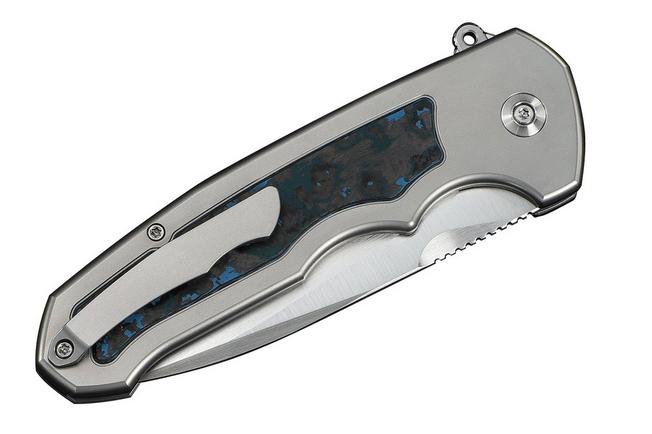 Afbeelding voor WE Knife Starlash WE23011D-2 Hand Rubbed Satin Böhler M390, Polished Bead Blasted Titanium, Arctic Storm FatCarbon Fiber Inlay, zakmes