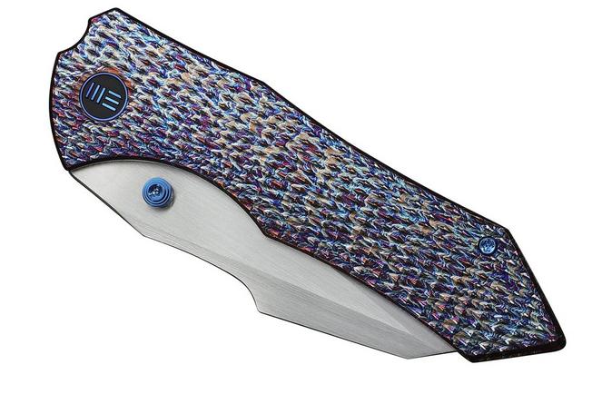 Bild für WE Knife High-Fin XL WE24010-5, Satin CPM 20CV, Diamond Patterned Flamed Titanium, Taschenmesser