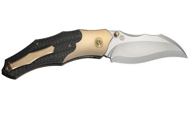 Image pour WE Knife Orc Boss WE24042-2 Stonewashed CPM 20CV, Champagne Titanium Twill Carbon Inlay, couteau de poche, Grant Chambers design