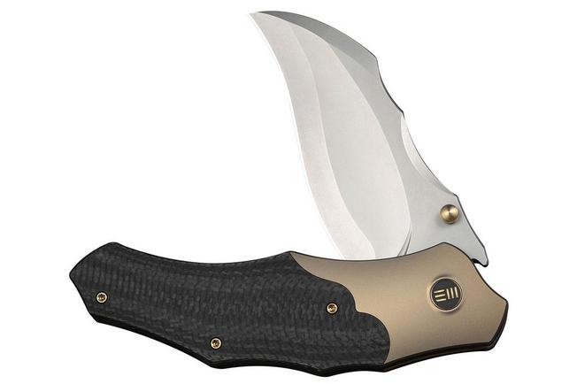 Image pour WE Knife Orc Boss WE24042-2 Stonewashed CPM 20CV, Champagne Titanium Twill Carbon Inlay, couteau de poche, Grant Chambers design
