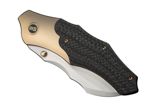 Image pour WE Knife Orc Boss WE24042-2 Stonewashed CPM 20CV, Champagne Titanium Twill Carbon Inlay, couteau de poche, Grant Chambers design