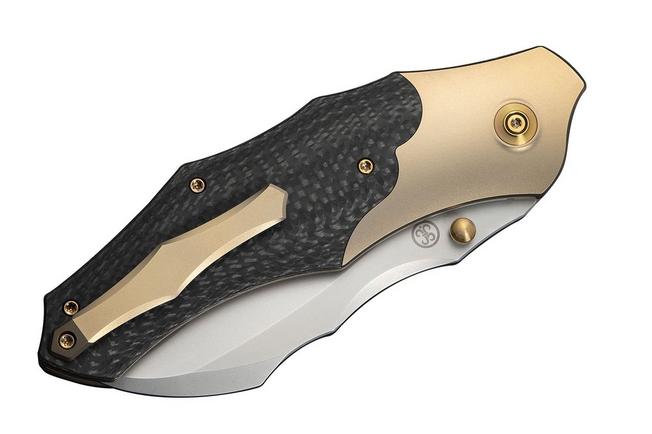 Image pour WE Knife Orc Boss WE24042-2 Stonewashed CPM 20CV, Champagne Titanium Twill Carbon Inlay, couteau de poche, Grant Chambers design