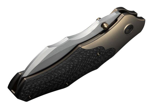 Image pour WE Knife Orc Boss WE24042-2 Stonewashed CPM 20CV, Champagne Titanium Twill Carbon Inlay, couteau de poche, Grant Chambers design