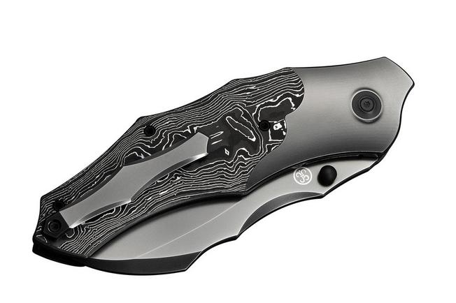 Image for WE Knife Orc Boss WE24042-3 Polished Gray CPM 20CV, Gray Titanium Aluminum Foil Carbon Inlay, pocket knife, Grant Chambers design