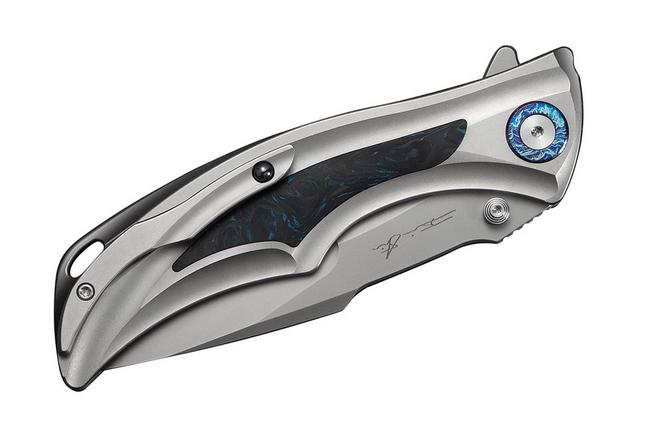 Bild für WE Knife Tighe Down WE24054-1 Stonewashed Böhler M390, Integral Gray Titanium Black Blue CF Inlay, Taschenmesser, Brian Tighe Design 