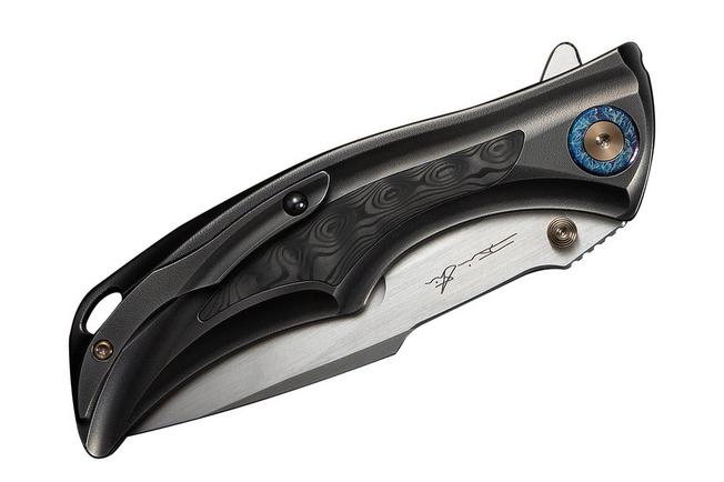 Bild für WE Knife Tighe Down WE24054-2 Hand Satin Böhler M390, Integral Polished Black Titanium Rose CF Inlay, Taschenmesser, Brian Tighe Design